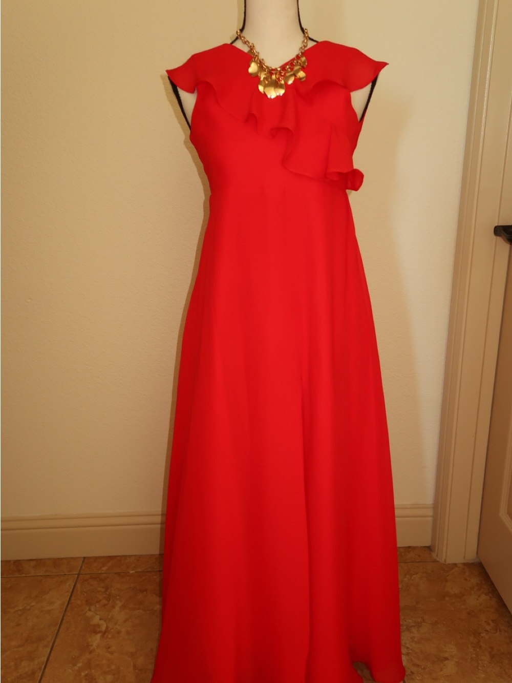 Women's Red Ruffle Maxi Dress